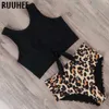 Ruuhee Swimsuit Kobiety Bikini Mujer Swimwear Wysoka talia Zestaw Sport Topy Kąpielowy garnitur Wyściełana Plaża Nosić Biquinis 210611