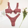 LEEMIIJUU Bow-Knot Plaid Bikinis Brésilien Sexy Bikini Set push up Biquini Maillot De Bain Halter Maillots De Bain Femmes Maillot De Bain Baigneurs 210621