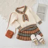 Kids clothing sets Baby Girls two-piece Dress Set Designers knitted sweater suits sweaters and Skirt Princess Dresses Clothes 6 colors