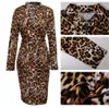 Höst Vinter Dam Klänningar Designer Sexig Slim Leopard grain Casual Dragkedja Enfärgad Kjol Plus Size Flera Långärmad Klänning Bodycon Kläder