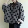 juancature women polka dot parkas v-neck 박쥐 소매 따뜻한 코트 가을 버튼 느슨한 여성 의류 캐주얼 파카 코트 211130