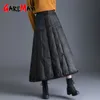 Garemay Kış kadın Ördek Aşağı Etek Kadınlar Için Yüksek Bel Rahat Uzun Etek Kalın Sıcak Kadın Yastıklı Siyah Etekler Artı Boyutu 210310
