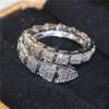 Anelli di serpente in argento sterling 925 di marca per le donne Anello di fidanzamento con diamanti pavimentati di lusso da sposa Gioielli con topazio bianco timbrato 10kt 211116