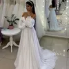 Robe de mariée de plage 2021 chérie à manches longues simple a-ligne en mousseline de soie longueur de plancher robe de mariée balayage train élégant pas cher brillant