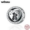 WOSTU Couple Cat Heart Beads 925 Sterling Silver Round Charm Fit Original DIY Bracelet Pendant Friendship Jewelry Making CQC1188 Q0531