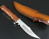 Specail Off Survival Straight Knife 440C Satin Drop Bowie Blade Full Tang Hardwood Handle Outdoor Fixed Blades Hunting Knives With Leather Sheath