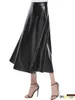 겨울 PU 가죽 스커트 여성 Maxi Long Womens High Waist Slim Autumn Vintage Pleated Black XL XXL