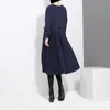 Vinterkvinna långärmad blå svart lapptäck tröja klänning fick ull damer lös casual midi klänning stil vestido 3030 201008