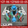 Bodys para Yamaha YZF-R6 YZF R 6 600 CC YZF-600 03-05 Bodywork 95NO.44 YZF R6 600cc Cowling YZFR6 03 04 05 YZF600 2003 2004 2005 OEM Fairing Kit Cyan Glossy Blk