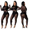 sexy club jumpsuits overalls voor vrouwen elegante glitter mesh feest jumpsuit romper lange mouw één stuk zwarte bodycon jumpsuit w7rb