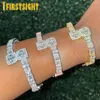 Iced Out Bling Abrió Cuadrado Zircon Charm Pulsera de oro Plata Color Baguette AAA CZ Bangle para hombres Mujeres Hiphop Jewelry 211221