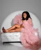 Ruffles Tulle Kimono Kvinnor Klänning Robe för Photoshoot Extra Pink Puffy Sleeves Evening Gowns African Cape Cloak Maternity Dress Photography