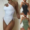 Womens Swimwear Bodysuit Swimsuit Um ombro Oco para fora Monokini Sexy High Cintura Swimwear Roupa de Beachwear
