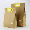 Stand-up Kraft papieren zak draagbaar met plastic handvat rijst verpakking tas meel thee cadeau voedsel tas