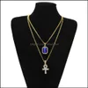 Hänge Halsband Hängen Smycken Iced Out Egyptisk Ankh Key Of Life Halsband Set Bling Cross Mini Ädelsten Guld Sier Chain For Mens Hip