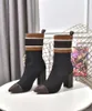 Designer Socken Stiefel Laureate Gestrickte elastische Strick klobige High Heels Schuhe Winter Party Frauen spitze Zehen Ankle Boot Sexy Lady Brief Martin Trainer Schuhkarton