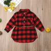 0-5T Navidad Niño recién nacido Niños Bebés Niñas Vestido Rojo A cuadros Algodón Princesa Fiesta Vestido de manga larga Ropa Niña Vestido de invierno Q0716