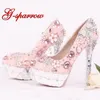 pink flower platform pump heels
