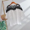Vanovich holle geborduurde vrouwen blouses zomer gestikt katoen kant ronde kraag koreaanse stijl kleding 210615