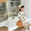 Korean style girls fashion dot square collar long dress cotton kids princess dresses 1-7Y 210708