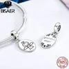 Bisaer 925 Sterling Silver Guardian Angel Baby Car Bear Bear Bear Casal Família Pingente Beads Fit Charme Bracelete DIY Jóias Fazendo Q0531