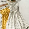 Neploe Plaid Dress vinatge韓国の日焼け止め春セクシーなビーチの女性スパゲッティストラップES女性パーティーナイト2021服Y0823