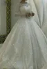 2022 Bling Sparkly Sequined Lace Ball Gown Wedding Dresses Jewel Neck Illusion Long Sleeeves Sequins Plus Size A Line Bridal Gowns2613