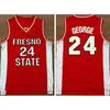 Сшитые баскетбольные майки колледжа NCAA Fresno State Bulldogs Paul 24 George Red БЕЛЫЕ университетские майки PaulGeorge 24 S-XXL