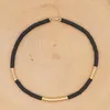 Go2Boho Perlenhalskette für Frauen, 6 mm Heishi-Scheibenperlen-Halsketten, Polymer-Ton, vergoldete Edelstahlkette