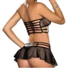 Sexig underkläder Corset Hollow Out Mesh Outfits Top Bra + Kjol + Thong Set Klänning För Kvinnor Hot Erotic Fishnet Sex Kläder Danserkläder Y0911