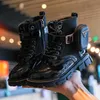 Botas meninas outono moda preto estilo britânico tornozelo crianças pu couro maré crianças sapatos de inverno mais veludo