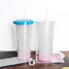 Tumbler Rainbow Color Changing Cups Coffee Mugs BPA Free Plastic Diamond lids Water Bottle with Straw Double Wall Drinking Cup A02