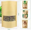 Bolsa ziplock de papel kraft para comida, tuerca de plástico transparente con ventana de 100 Uds., bolsa de embalaje de producto, bolsa de papel kraft sellada para té