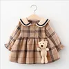 Cute Baby Girls Princess Dress Primavera Autunno Ragazza Abiti scozzesi a maniche lunghe con orsetto Bambini Gonne casual Abbigliamento per bambini