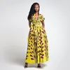 Feather print straps wear African dress ethnic women's sexy split long skirt265b