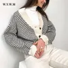 WYWM queda listrado de malha de malha cardigans camisola mulheres vintage coreano chique manga longa casaco moda streetwear solto feminina tops 210914