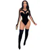 Automne Hiver Velours Combinaisons Femmes Velours Maille Barboteuses À Manches Longues Cavaliers Sheer Casual Bodycon Body Sexy Night Club Wear Articles En Gros 6922