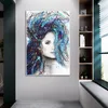 Moderne abstrakte Wandkunst, farbiges Haar, Frau, Leinwand, Malerei, Figur, Poster und Drucke, hängende Bilder für Wohnzimmer-Dekor