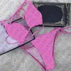 Bikinis de roupas de banho de shinestone feminina conjuntos de letra de luxo feminino feminino de maiôs sexy push halter up