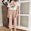 Yaz Çocuk Toddler Kız Giyim Set Çiçekler T-Shirt + Pantolon Kısa Kollu Pamuk Kız Giysileri 2-12 Yıl