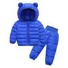 Children's Clothes Sets Winter Girls and Boys Hooded Down Jackets Coat-Pant Overalls Suit for Warm Kids Clothin 211021