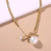 N7405 Mode Smycken Geometrisk Kreativ OT Buckle Pearl Pendant Halsband Clavicle Chain