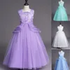Chique 3D Floral Applique Designer Kids Jurken V-hals Tule Vloer Lengte Bloem Meisje Jurk Pageant Ball Gown Beaded Embroidery Formal Wear