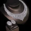 Luxe bruids bruiloft dames ketting kubieke zirkonia kroon 4 stuks Dubai sieraden set gouden bruiloft verjaardag accessoires H1022