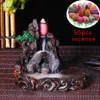 50Pcs Incense Cones + Backflow Burner Incensory Buddha Statue Ceramic Aroma Smoke Censer Zen Room Joss Holder