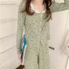 Långärmad SleepWear Floral Vintage Printed Women Home Chic Bekväm Bomull Fashion Pyjamas Suits Sets 210525