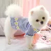 子犬の犬の薄いかわいい花の王女フリルスカートのための小さな犬の猫春の夏の縞模様のボタンテディ・チワワのドレス