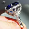 Cluster Ringar Yayi Fine Smycken Princess Cut Blue 15 * 15mm Claw Set Över 100pcs Little Cubic Zirconia Silver Color Wedding Party Lovers