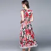 Sommer Frauen Rüschen Sexy V-ausschnitt Ärmelloses Chiffon Kleid Hohe Taille Spitze Trims Splice Floral Print Midi Kleider Vestidos 210529