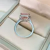 OEVAS 100% 925 Sterling Silver Pink High Carbon Diamond Bridal Rings For Women Sparkling Wedding Engagement Party Fine Jewelry